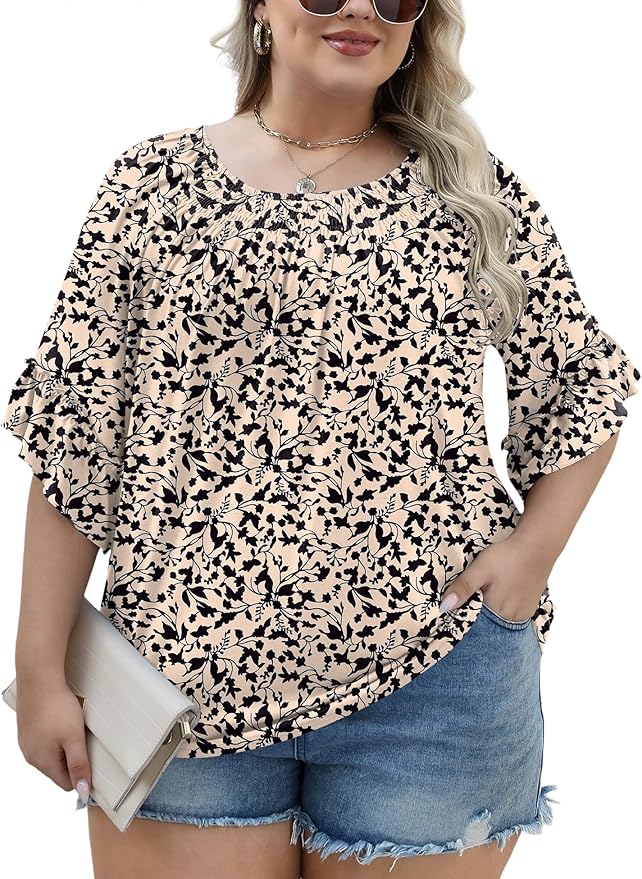 Black Floral Ruffle Sleeve Shirt IW22