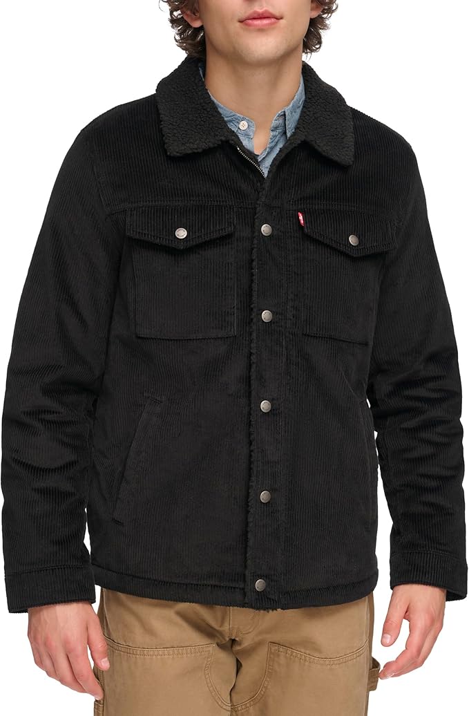 Black Wide Wale Corduroy Trucker Jacket IW50