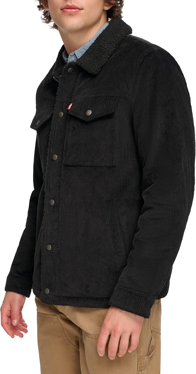 Black Wide Wale Corduroy Trucker Jacket IW50 - Image 2