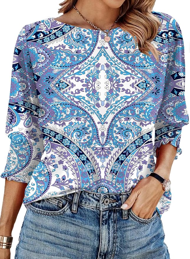 Boho Blue Boat Neck Top IW25