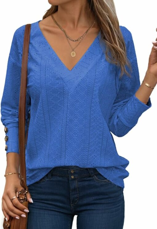 Hollow Out Embroidered V Neck Top Shirt IW7