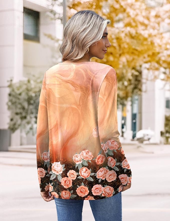 Orange Floral V Neck Shirt IW27 - Image 2