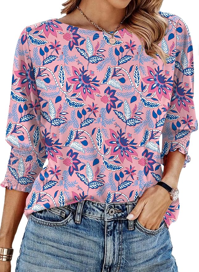 Pink Floral Boat Neck Top IW24