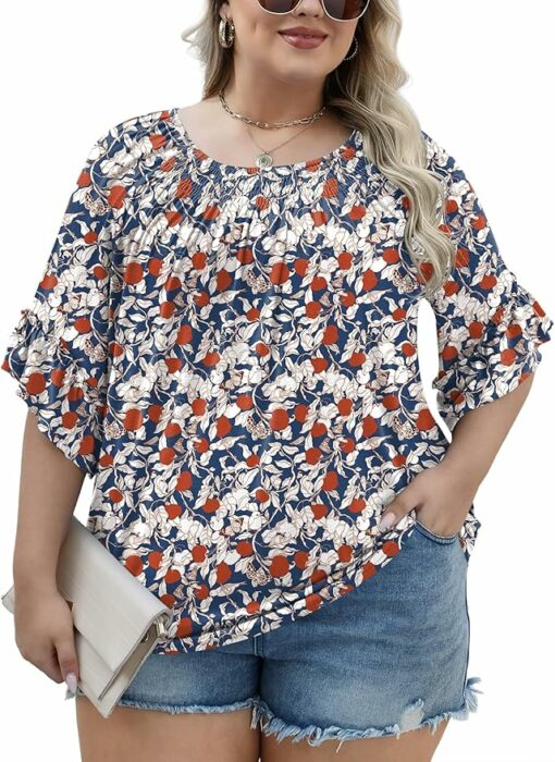 Red Floral Ruffle Sleeve Shirt IW21