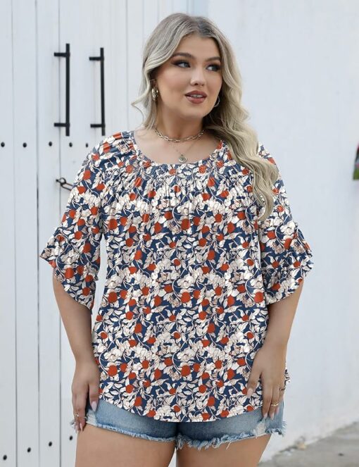 Red Floral Ruffle Sleeve Shirt IW21 - Image 2