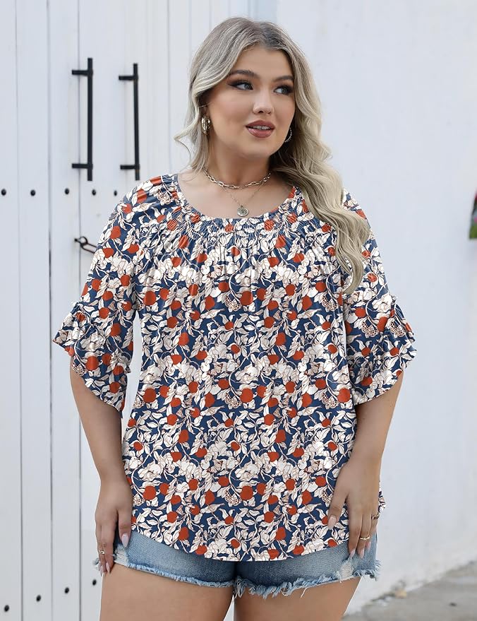 Red Floral Ruffle Sleeve Shirt IW21 - Image 2