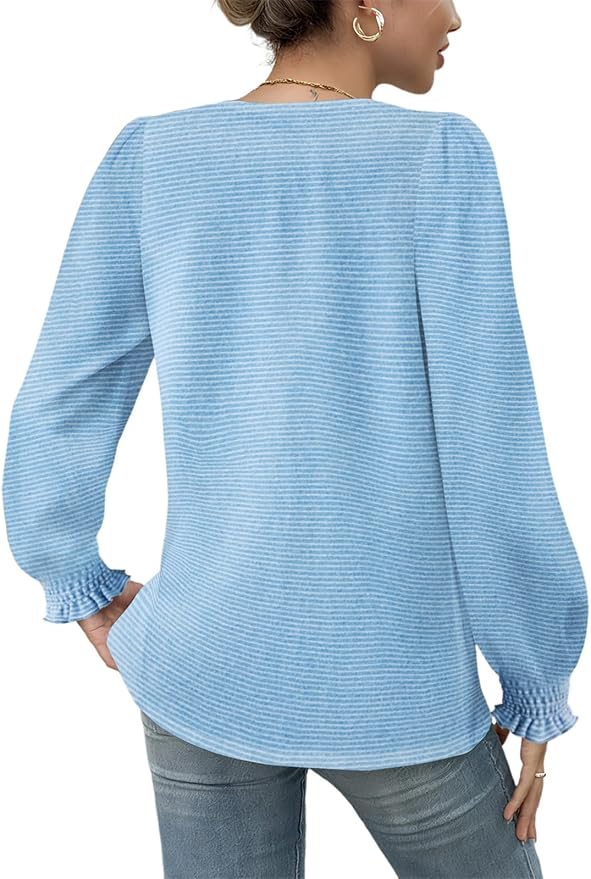 Women V Neck Striped Shirt IW37 - Image 2