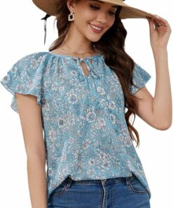 Women's Blue Floral Short Sleeve Top IW16