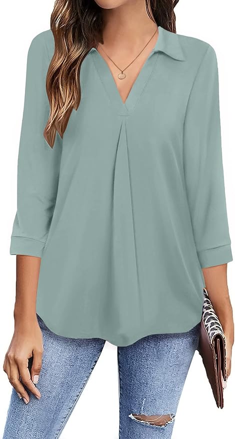 Women's Collared V Neck Top IW30