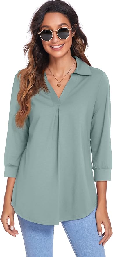 Women's Collared V Neck Top IW30 - Image 2