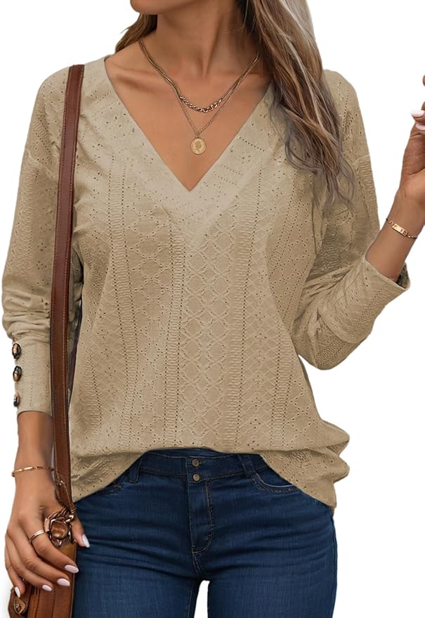 Women's V Neck Long Sleeve Shirt IW9